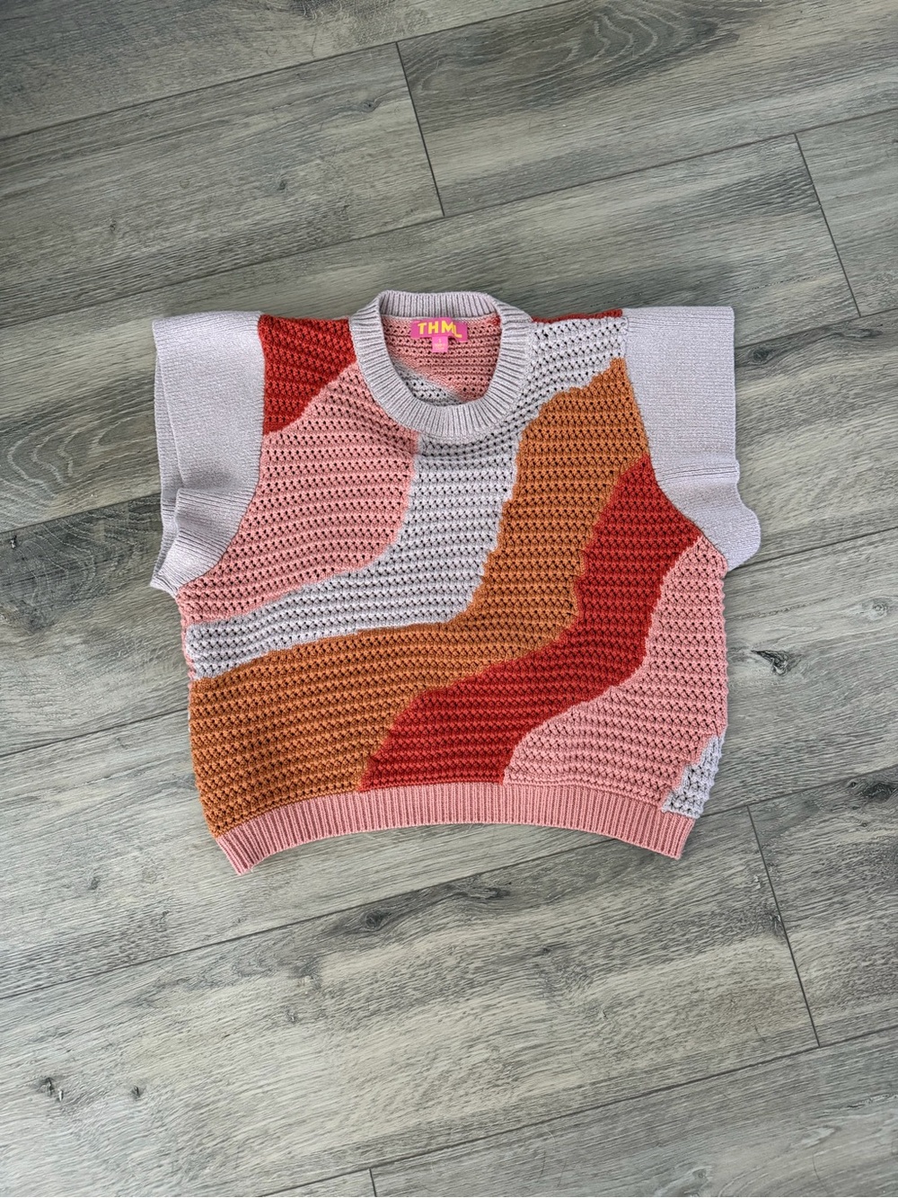 THML Pink, Coral, Red & Orange Cropped Knit Sweater Vest